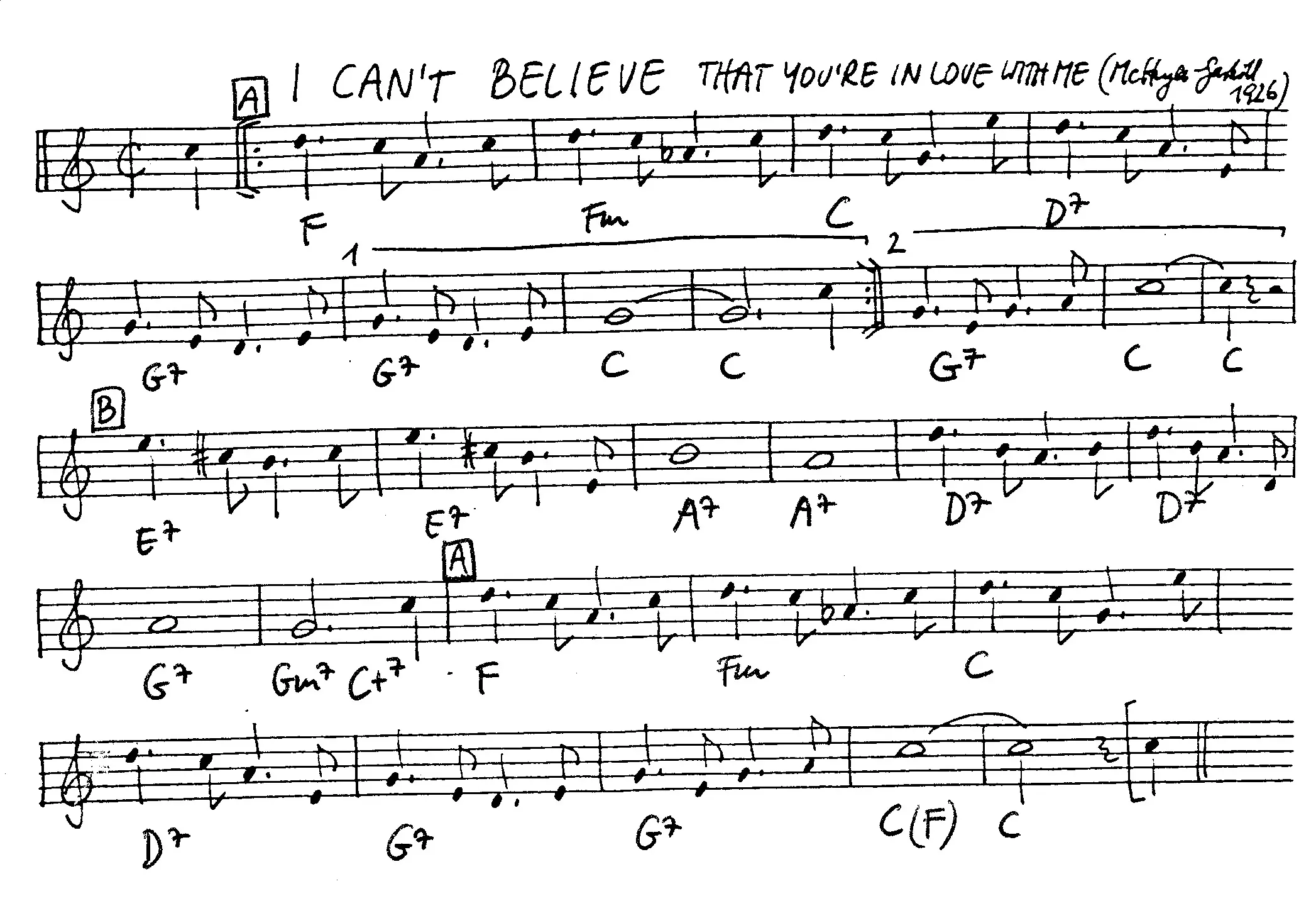 i can't believe that you're in love free jazz leadsheet - Courtesy of the Jungle Jazz Band